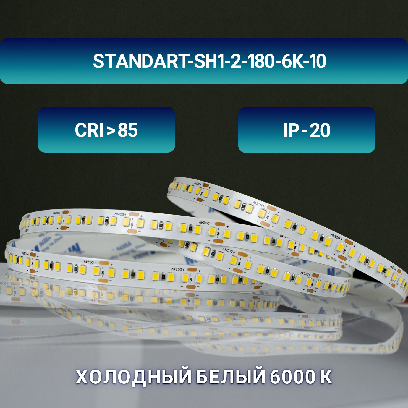 Светодиодная лента Led-Book 24B, 6000 К холодный белый, 180 LED/м, 10 метров, 18 Вт./м — фото 1
