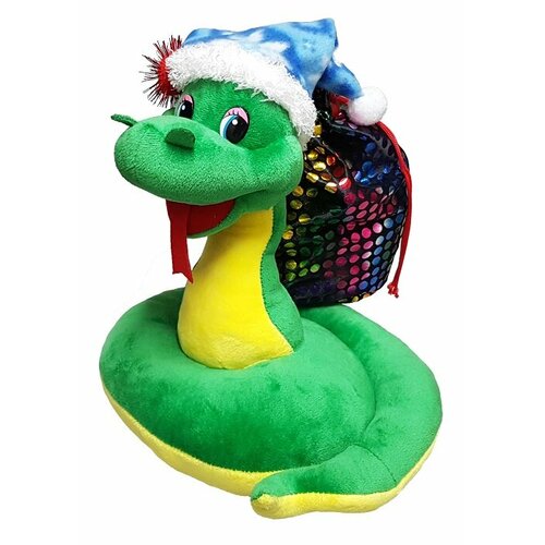 Мягкая игрушка-конфетница для подарков и конфет Новогодняя упаковка 1000 г Змеик в новогоднем колпачке Символ 2025 г 750₽