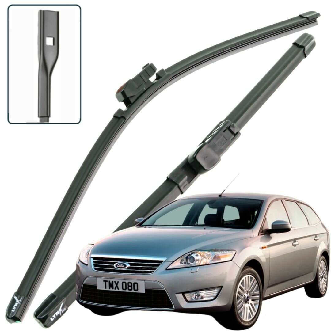 Дворники Ford Mondeo (4) BG / Форд Мондео БГ универсал 2007 / 2008 / 2009 / 2010 Щетки стеклоочистителя бескаркасные автомобильные LYNXauto к-т 2шт, 650мм-480мм