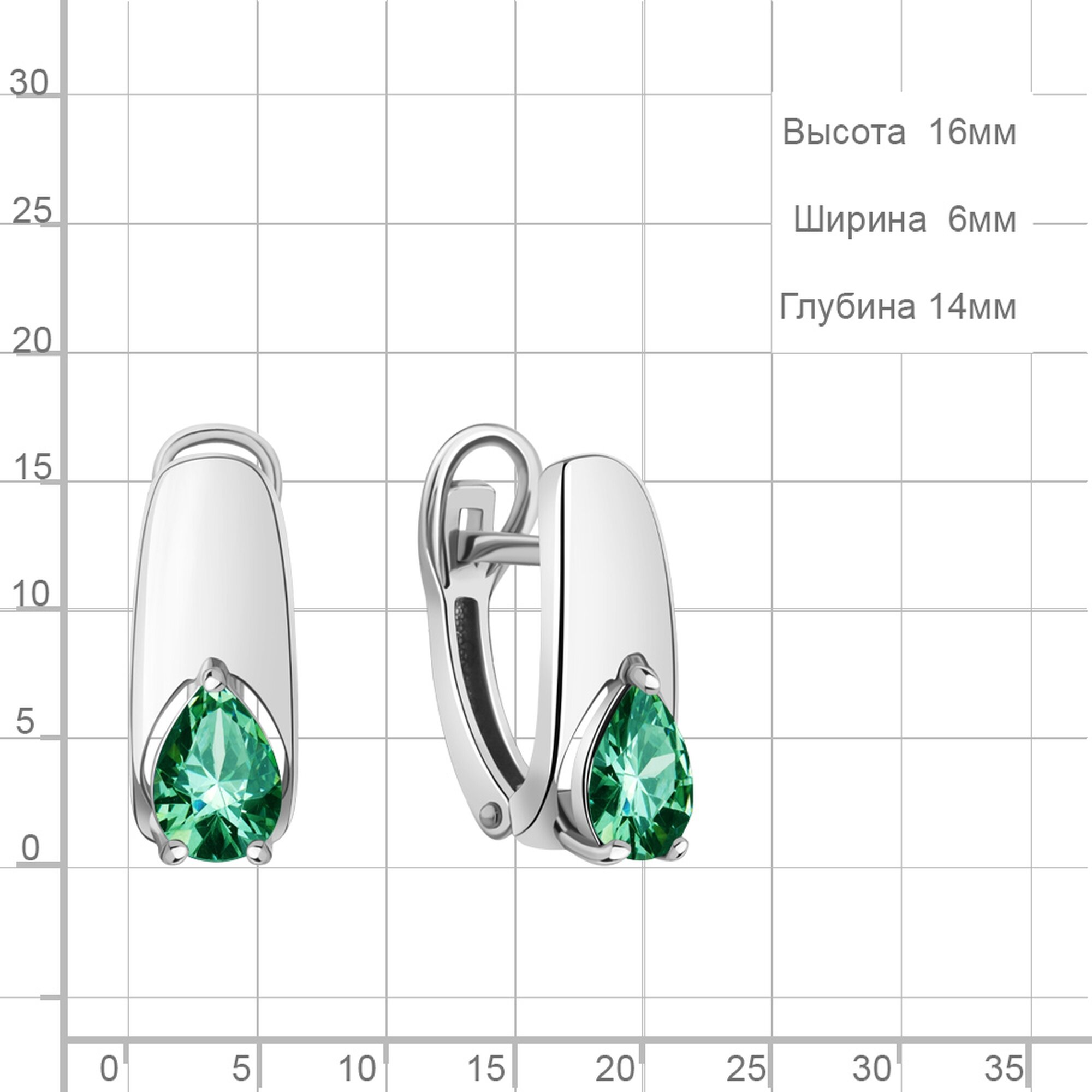 Серьги Diamant online, серебро, 925 проба, родирование, изумруд синтетический, , зелeный — фото 1
