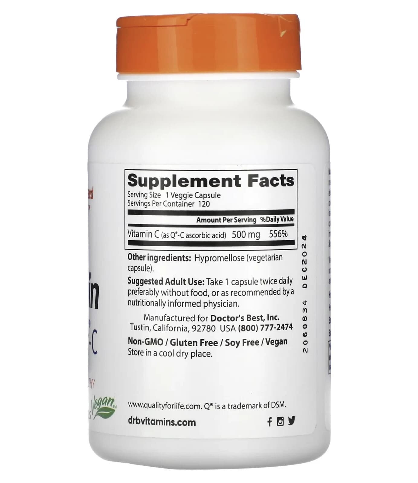Картинки Doctor's Best Vitamin C with Quali-C, Витамин С с Q-C 500 мг 120 капсул