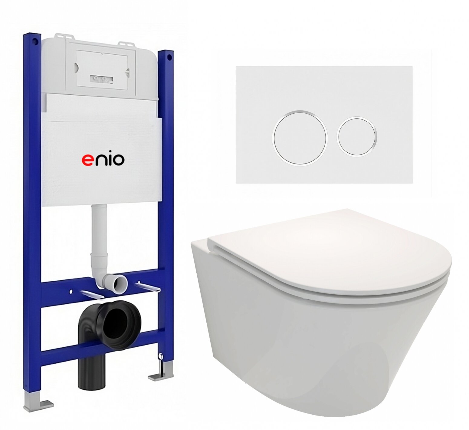Комплект 3 в 1 инсталляция Enio Tecnico 50 EN8050050 + Унитаз подвесной Jacob Delafon Rodin+ EDY102-00 + кнопка белая, окантовка хром Rotondo