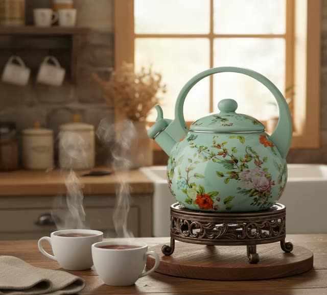 Чайник KELLI KL-4457, эмалированный, термоизолированная ручка, голубой, 2.5 л — фото 1