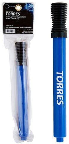 Компактный спортивный насос двойного действия для накачивания мячей Torres SS501-1, диаметр резьбы 7 мм, синий, длина 20 см
