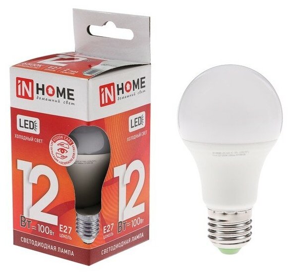 INhome Лампа светодиодная IN HOME LED-A60-VC, Е27, 12 Вт, 230 В, 6500 К, 1140 Лм