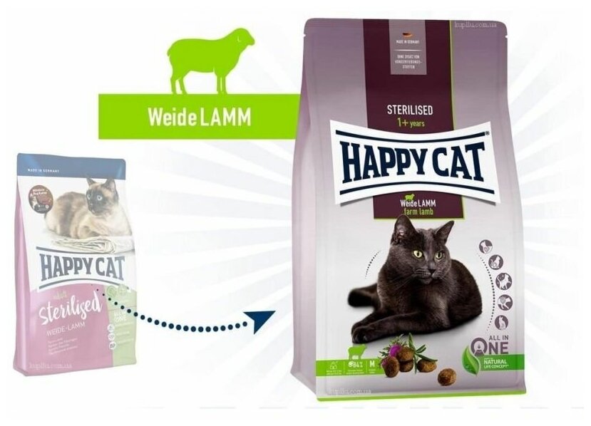 Happy Cat Supreme Adult Sterilised корм для стерилизованных кошек Ягненок, 1,3 кг. - фотография № 7