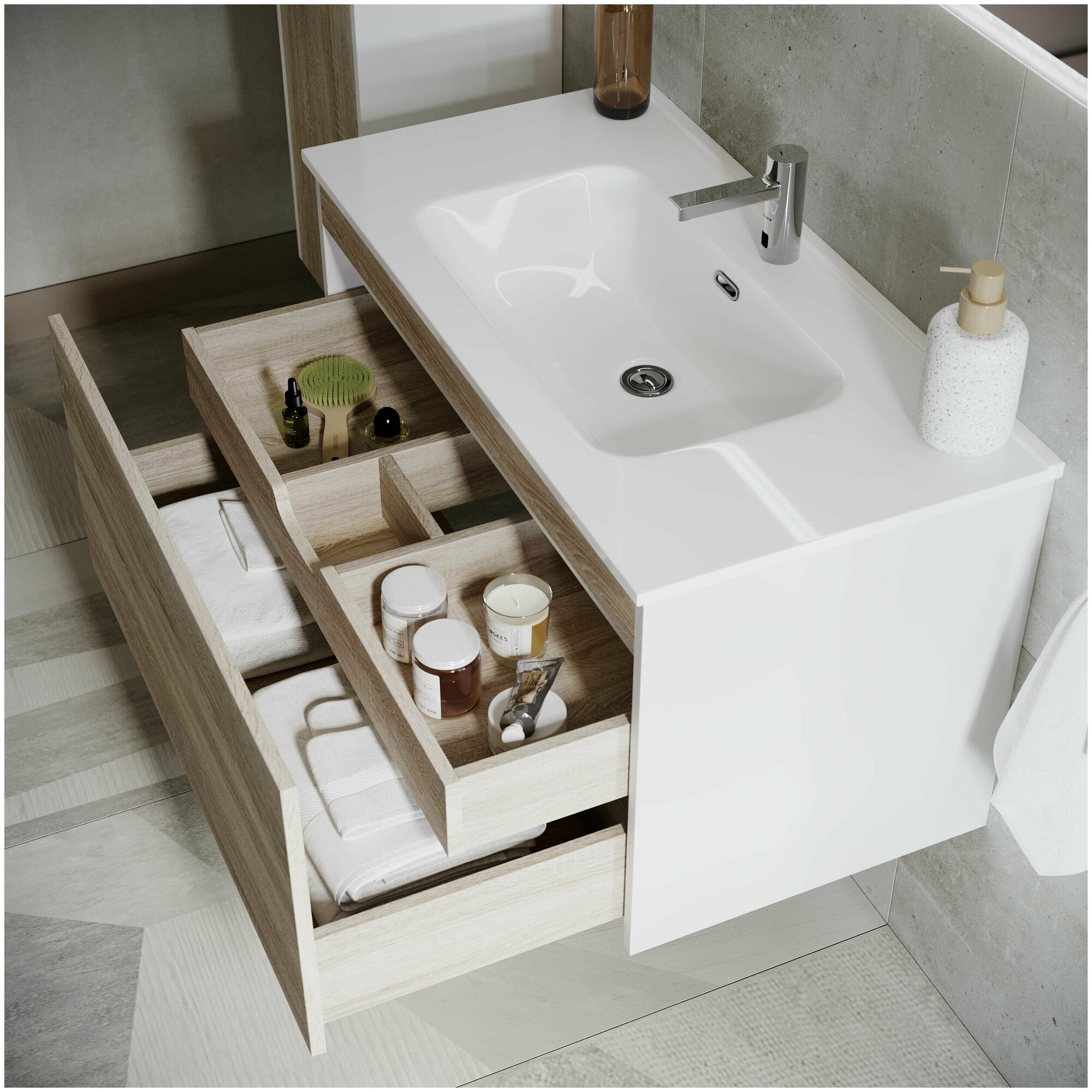 Тумба под раковину Sancos Smart SM120-1E дуб бардолино/белая - фото №2