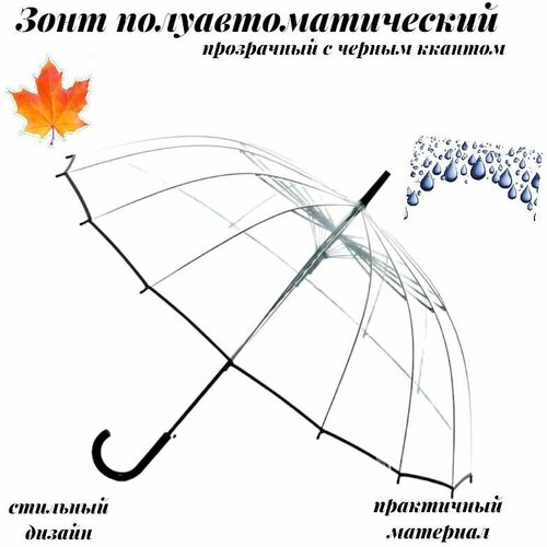 фото Зонт-трость полуавтомат, купол 100 см., прозрачный, для женщин, черный jmdy