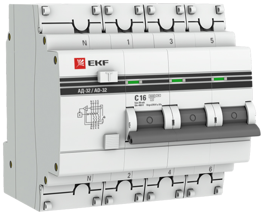 Дифференциальный автомат EKF АД-32 4П C 4.5 кА AC электронный