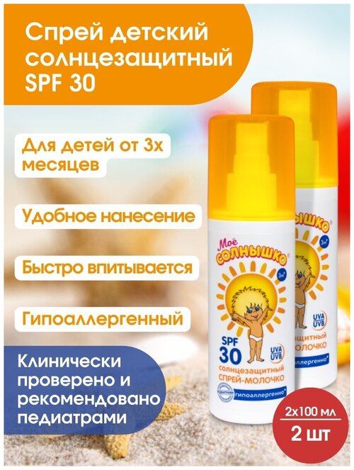 Детское спрей-молочко солнцезащитный SPF 30/после солнца/защита от УФ лучей/гипоалергенный