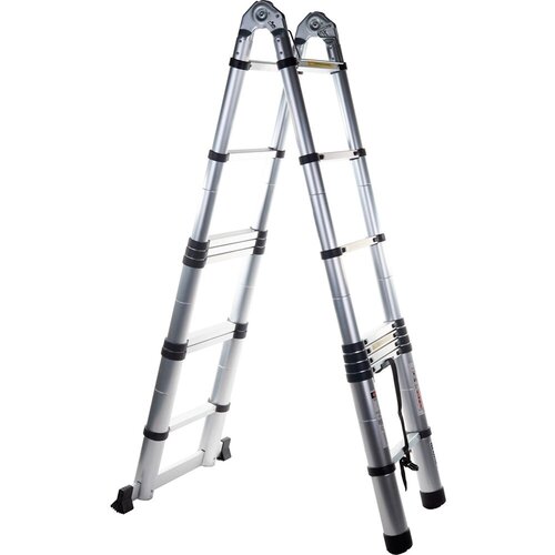 Лестница Алюмет телескопическая двухсторонняя с шарниром ( 2.5+2.5 м) телескопическая лестница крышка для круглой ножки многофункциональная складная лестница в форме веера нескользящий коврик лестница en131