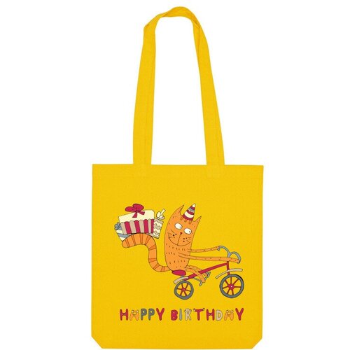 Сумка шоппер Us Basic, желтый мужская футболка кот едет на велосипеде с подарками m желтый
