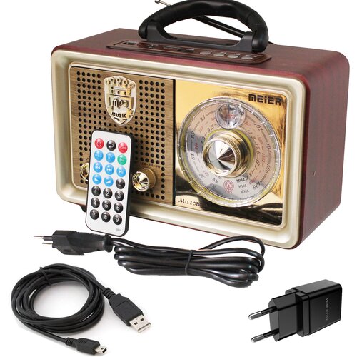 Чувствительный Bluetooth радиоприемник с ретро-дизайном Meier M-U110BT Silver с блоком питания DC 5V 1А в комплекте 369100₽