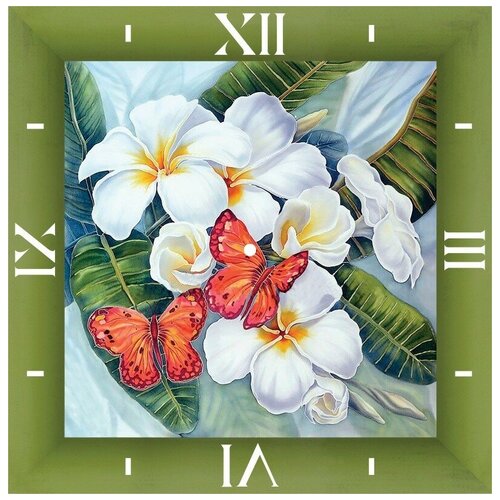 фото Алмазная мозаика бабочки и магнолии - алмазные часы, color kit 30x30 см.