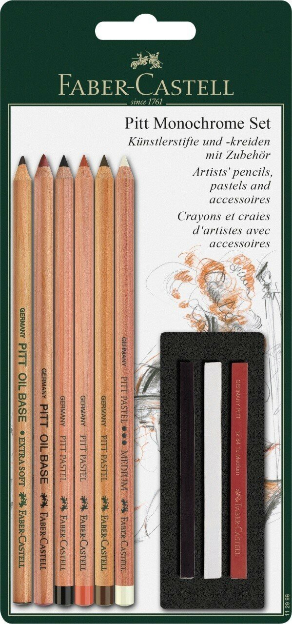Пастельные карандаши Faber Castell Набор карандашей и мелков Faber-Castell "Pitt Monochrome", 9 предметов (блистер)