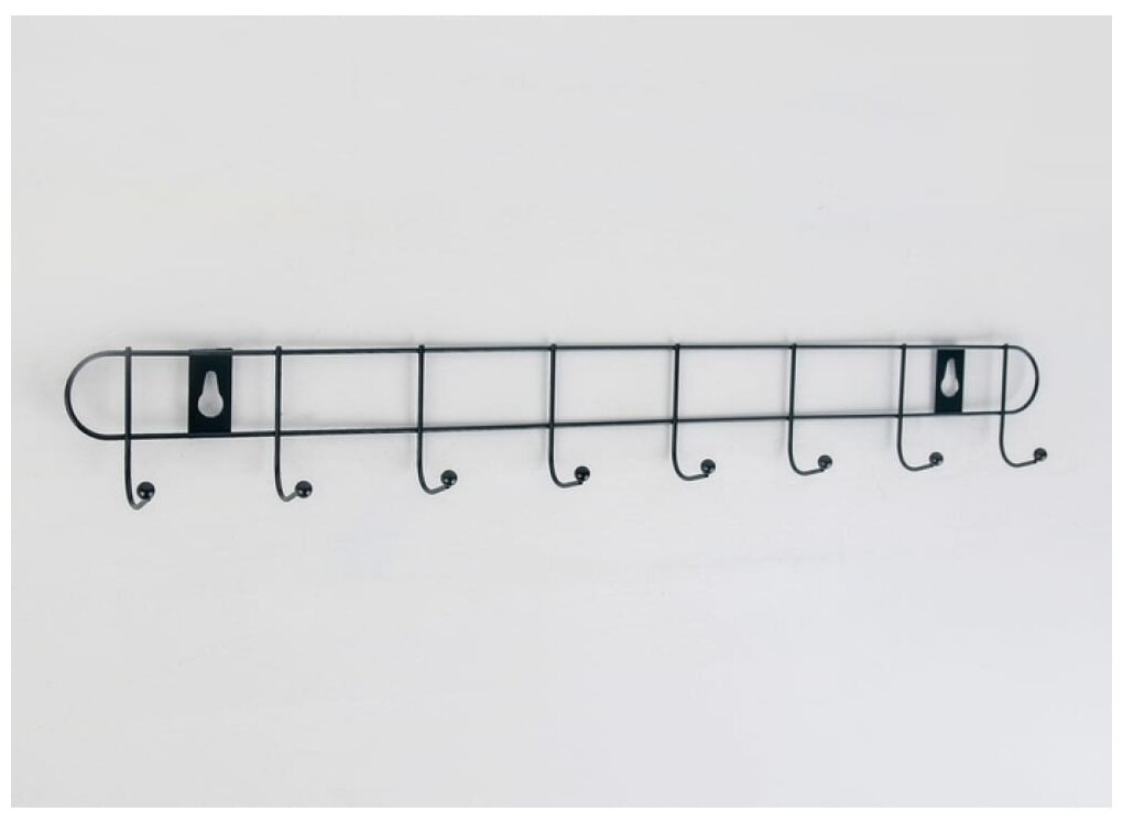 Вешалка настенная на 8 крючков Доляна «Лайт», 43×5×3 см, цвет чёрный