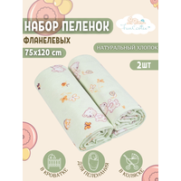 Пеленки фланелевые для новорожденных многоразовые 2 шт 75х120 см Мишки мятный