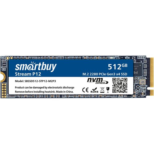 M.2 2280 SSD Smartbuy Stream P12 512GB TLC NVMe PCIe3 smart buy накопитель smartbuy m 2 ssd 512gb stream p16 sbssd512 stp16 m2p4 nvme pcie4