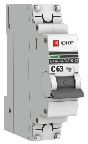 Автоматический выключатель 1P 63А (C) 6кА ВА 47-63 EKF PROxima mcb4763-6-1-63C-pro