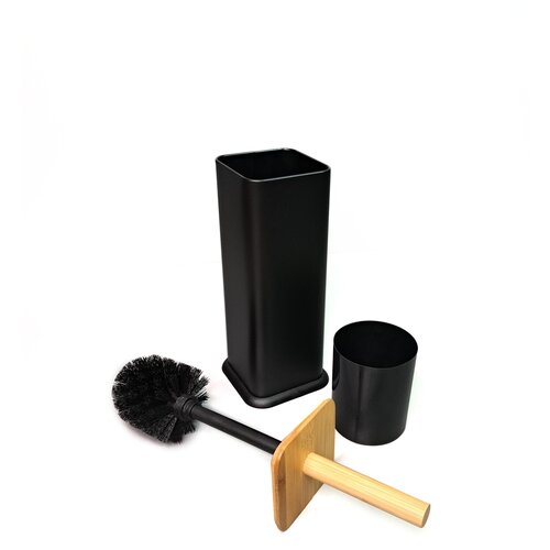 Контейнер с ершом квадрат Черный матбамбук SW6732CBLB MySpace с деревянной крышкой 1169₽