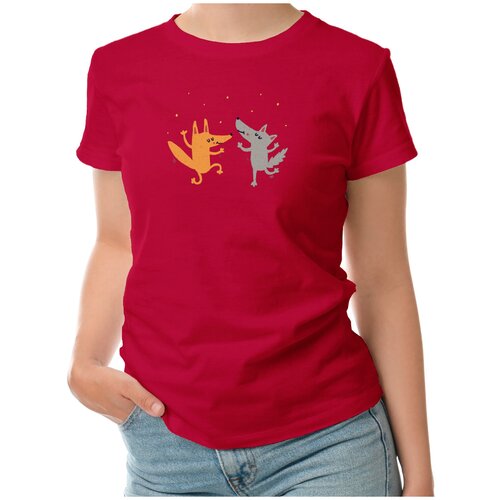 фото Женская футболка «веселые лиса и волк танцуют» (xl, черный) roly