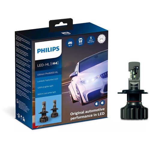 фото Лампа светодиодная philips ultinon pro9000 hl h4 12/24v 13,2/18w p43t, 2 шт. (бокс)