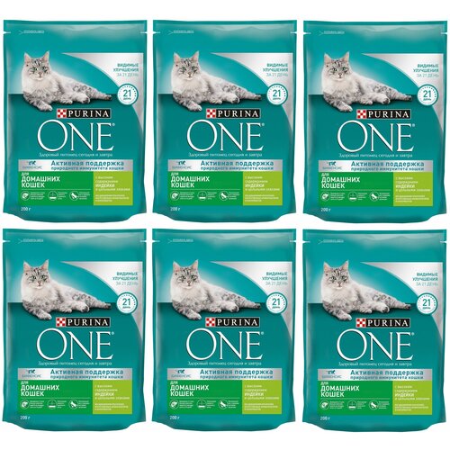 Сухой корм Purina ONE для кошек с индейкой и цельными злаками 200г 6 шт