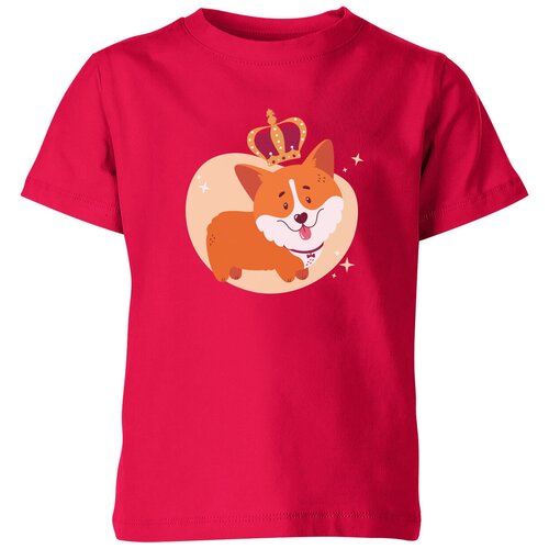 детская футболка корги в короне иллюстрация с милой собакой 116 синий Футболка Us Basic, размер 14, розовый
