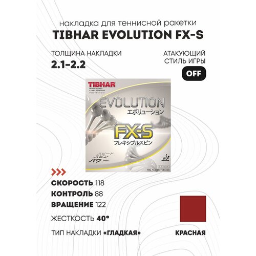 фото Накладка tibhar evolution fx-s цвет красный, толщина 2.1-2.2