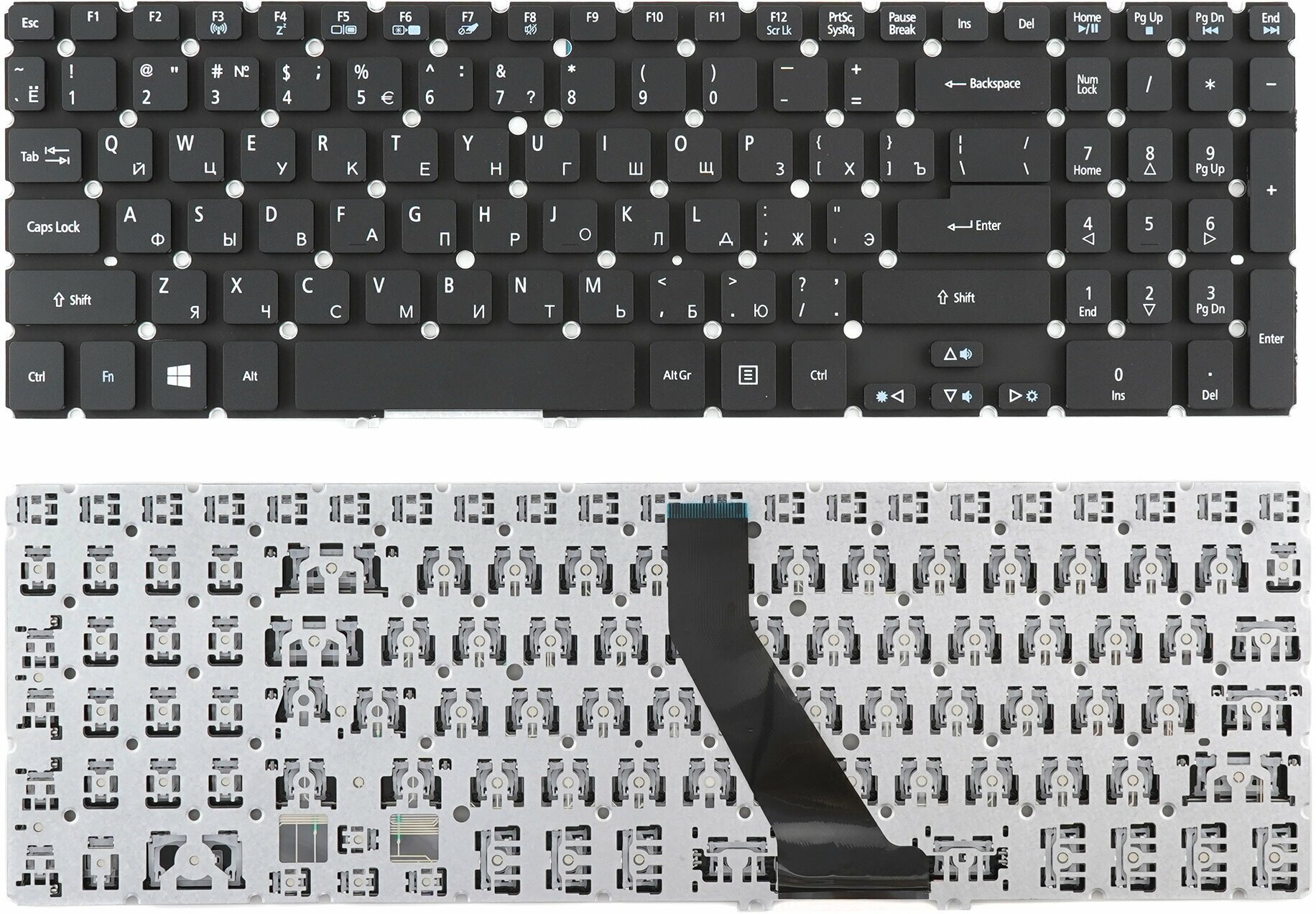 Клавиатура для ноутбука Acer V5-531 V5-551 V5-571 черная без рамки плоский Enter