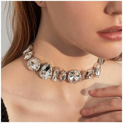 Колье VERBA, кристалл, длина 40 см, серебристый