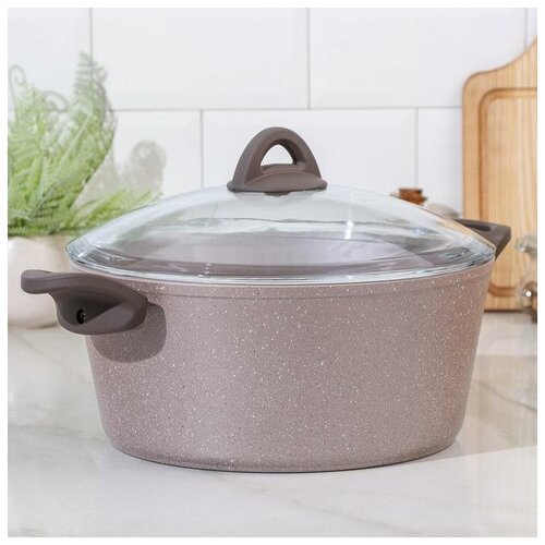 Papilla Кастрюля Papilla Wilma cappuccino granite, d=30 см, стеклянная крышка, антипригарное покрытие, цвет коричневый