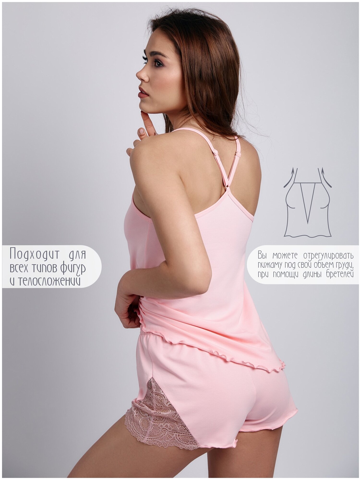 Пижама женская топ с шортами хлопок с кружевом Mon Plaisir, арт. 7610890, розовый, размер 48 - фотография № 2