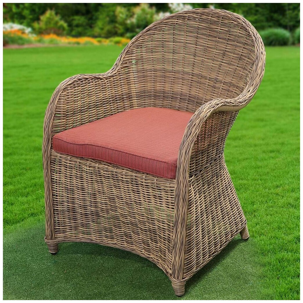 Мебель садовая Green Days, Милтон, бежевая, стол, 122х122х75 см, 4 кресла, подушка красная - фотография № 12