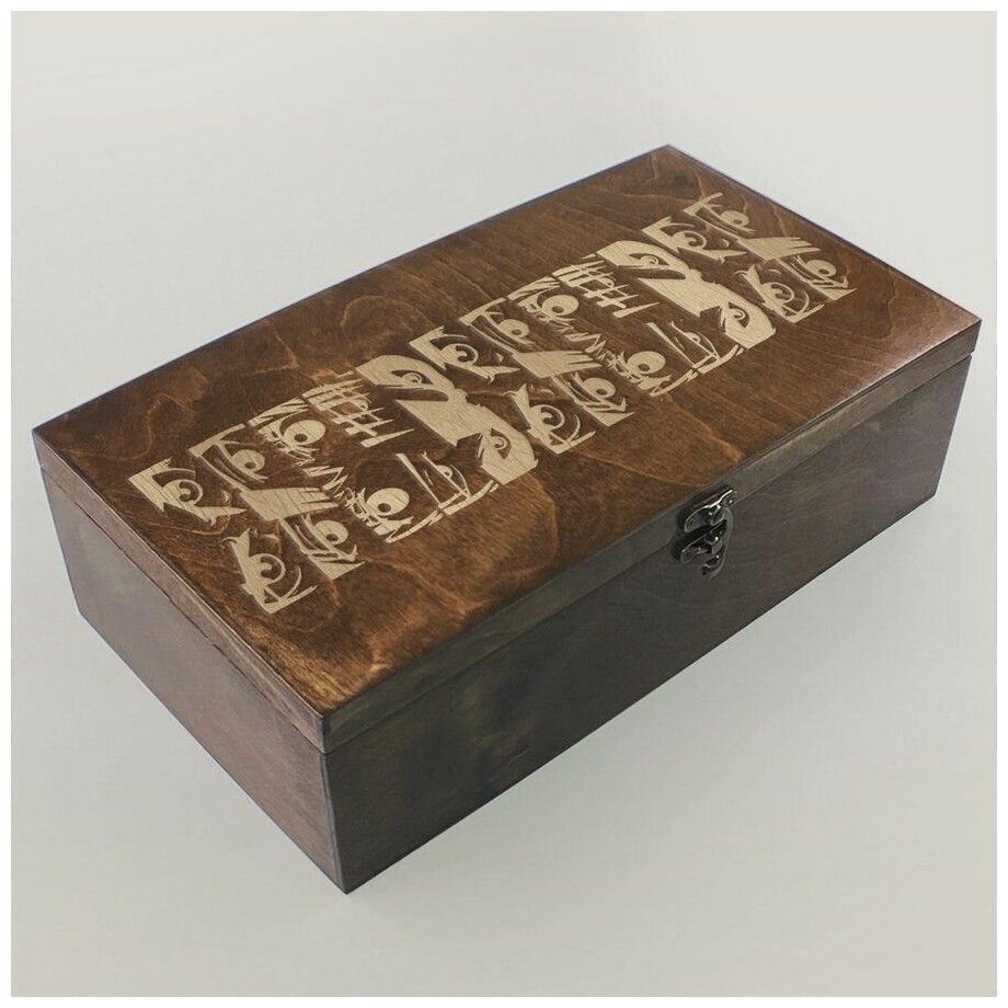 Коробка, чайница для чайных пакетиков на 8 отделений с гравировкой аниме атака титанов, леви аккерман, микаса, эрен, армин - 130 - фотография № 2