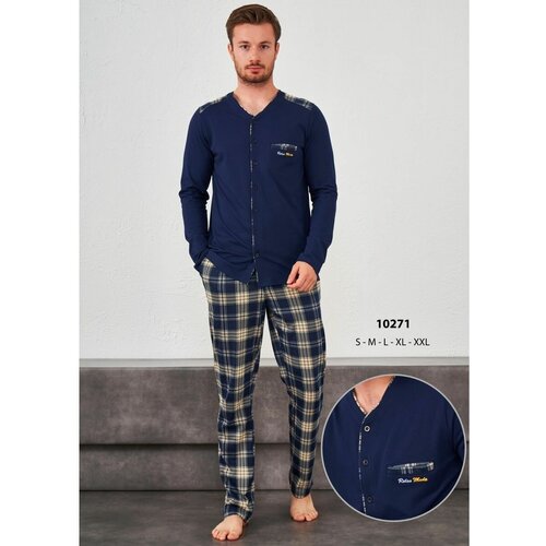Пижама Relax Mode, лонгслив, брюки, размер 46, синий