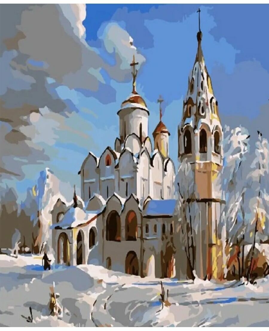 Картина по номерам Церковь под снегом 40х50 см