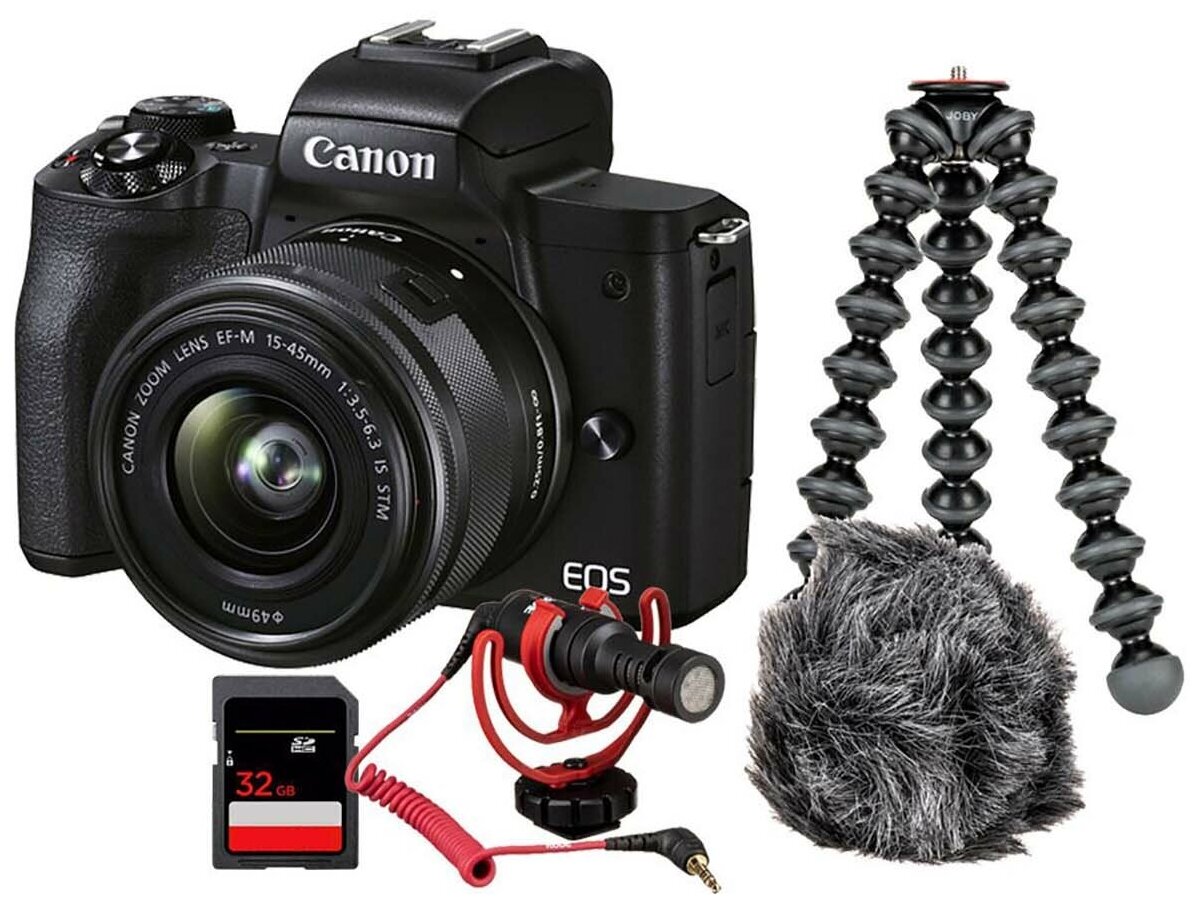 Фотоаппарат Canon EOS M50 Mark II Premium Vlogger Kit 15-45mm IS STM, черный