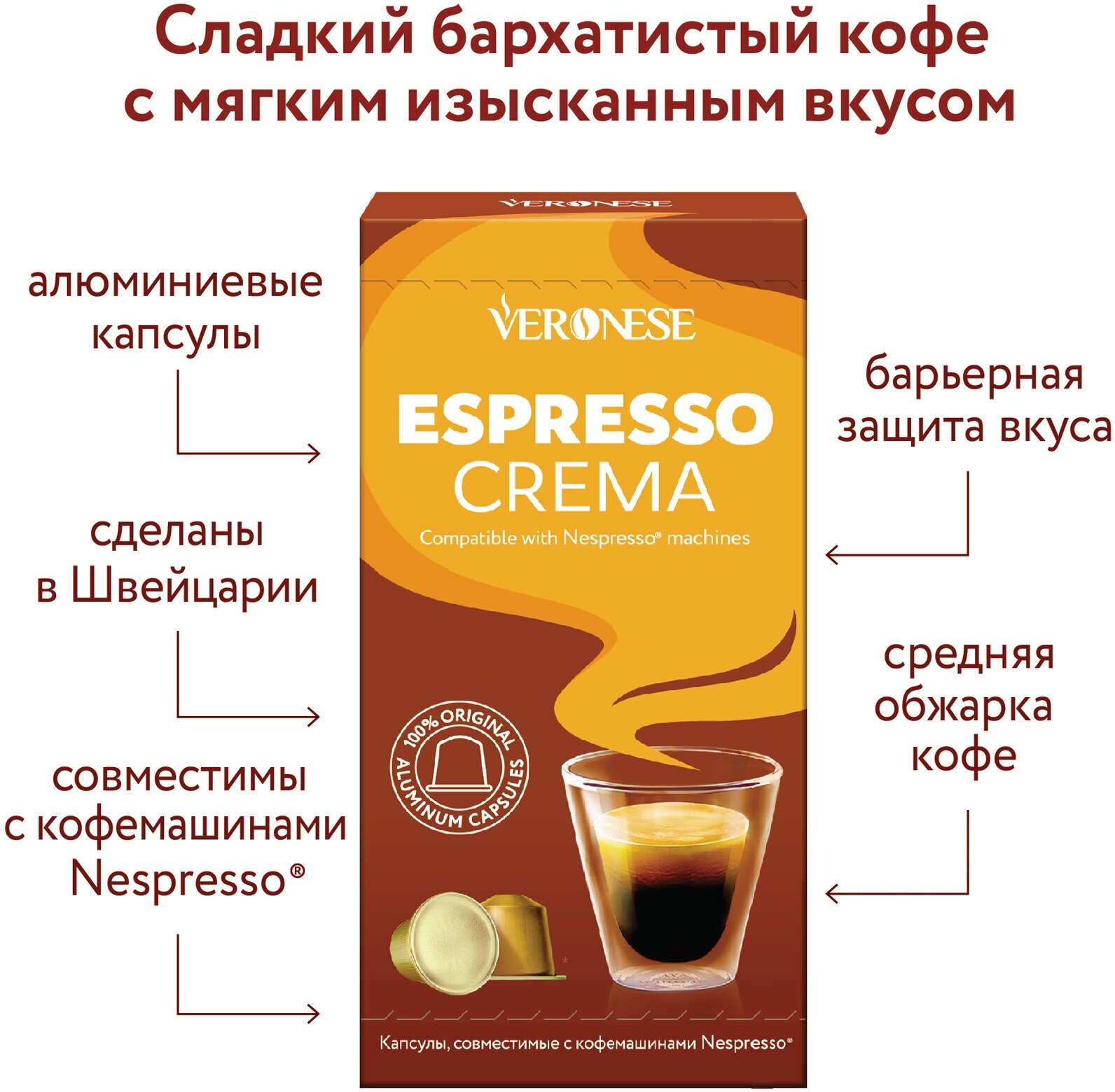 Кофе в алюминиевых капсулах для кофемашины Nespresso ESPRESSO CREMA Veronese, 10 капсул - фотография № 2