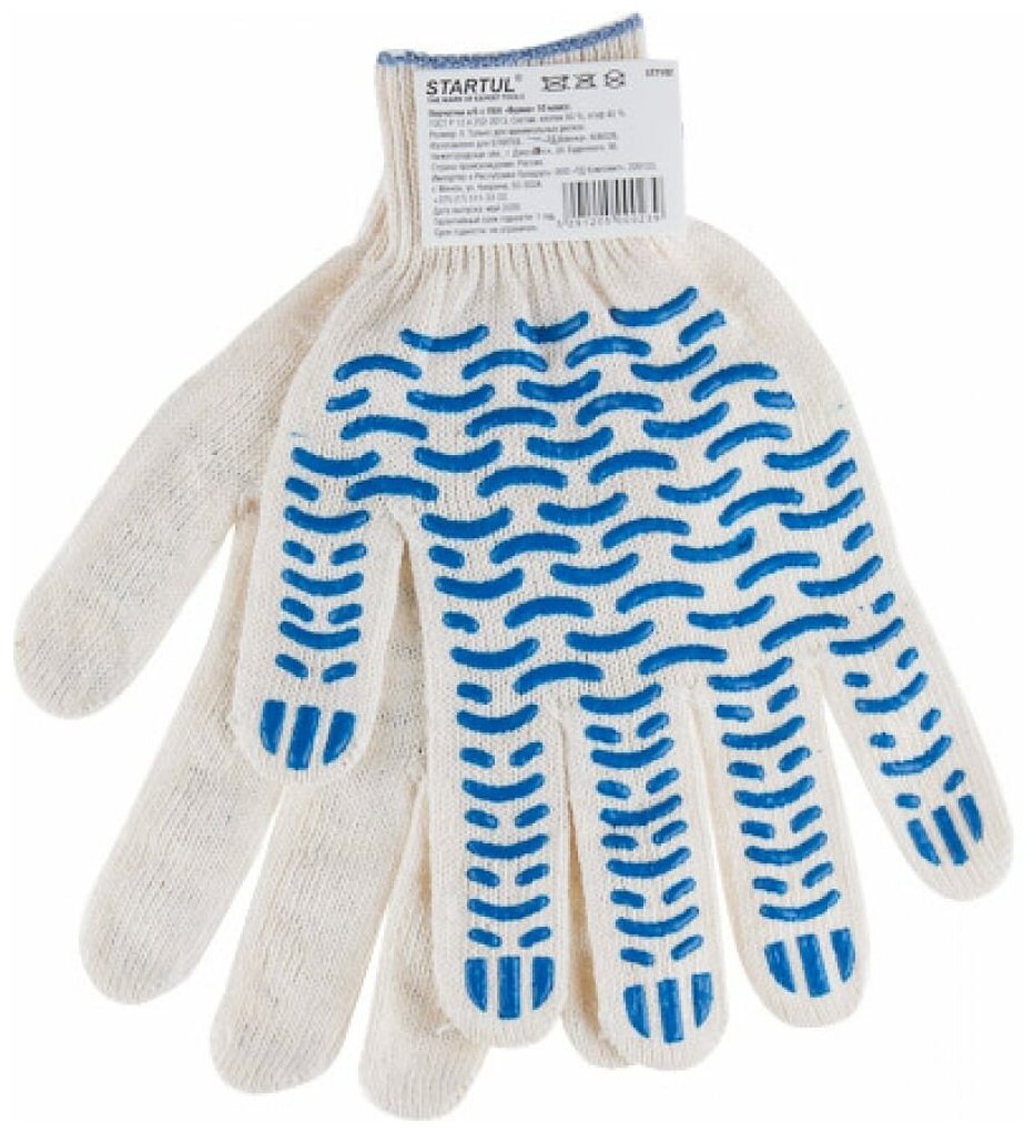 Хлопчатобумажные перчатки с ПВХ точечным покрытием STARTUL Волна, размер 9 ST7192 - фотография № 1