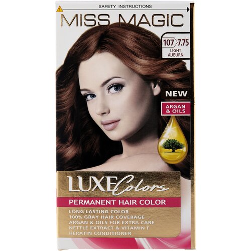 Miss Magic Luxe Colors Стойкая краска для волос c экстрактом крапивы, витамином F и кератином, 107 (7.75) светло-каштановый, 108 мл