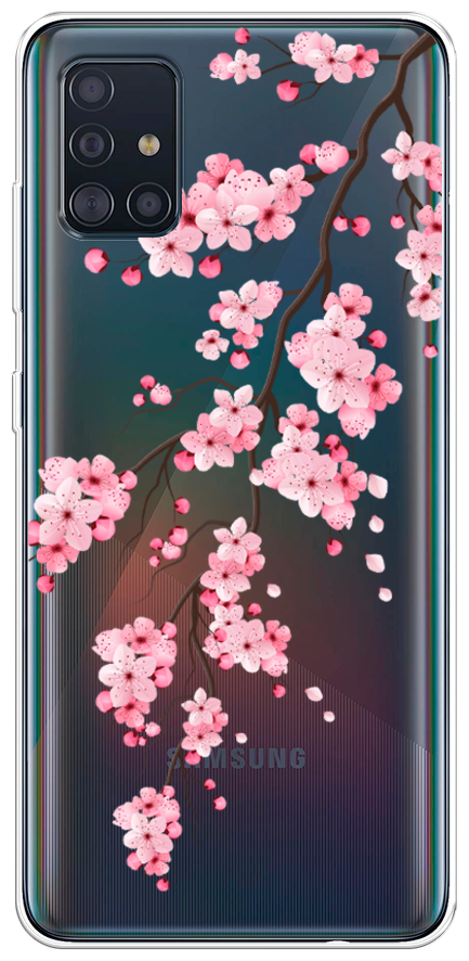Силиконовый чехол на Samsung Galaxy A51 / Самсунг Гэлакси А51 Розовая сакура, прозрачный