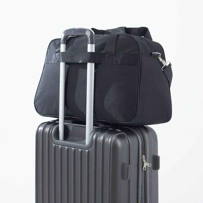 Сумка дорожная на молнии, 2 наружных кармана, держатель для чемодана, длинный ремень, цвет чёрный - фотография № 12
