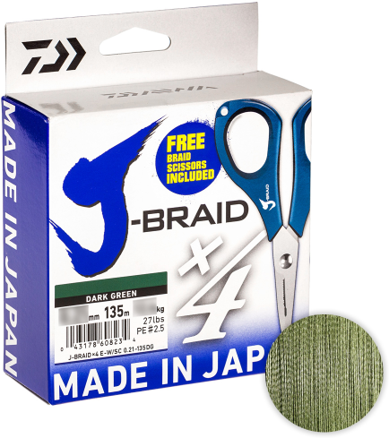 Плетёный шнур Daiwa J-Braid X4E W/SC 135м. 0.10мм. GREEN