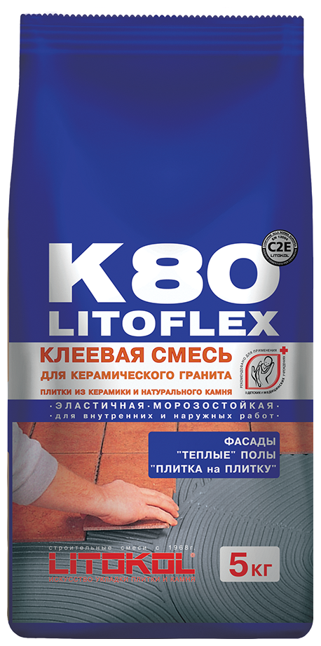 Высокоэластичная клеевая смесь LITOKOL LITOFLEX K80 (литокол литофлекс К 80), 5 кг