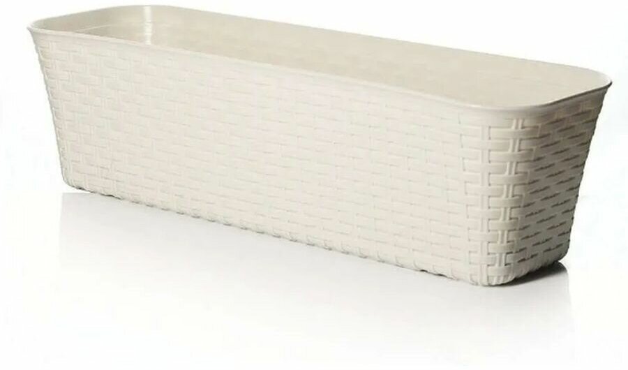 фото Кашпо балконное белое Ротанг L40х18см h15см без поддона