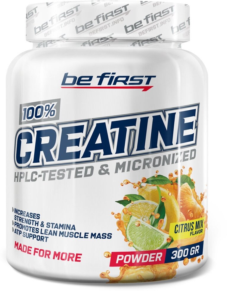 Микронизированный креатин Be First Creatine Micronized Powder (креатин моногидрат в банке) 300 г, Цитрусовый микс