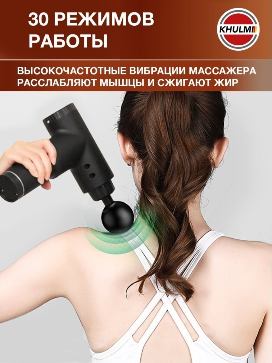 Электрический антицеллюлитный перкуссионный пистолет массажер для шеи плеч лица ног тела и головы - фотография № 3
