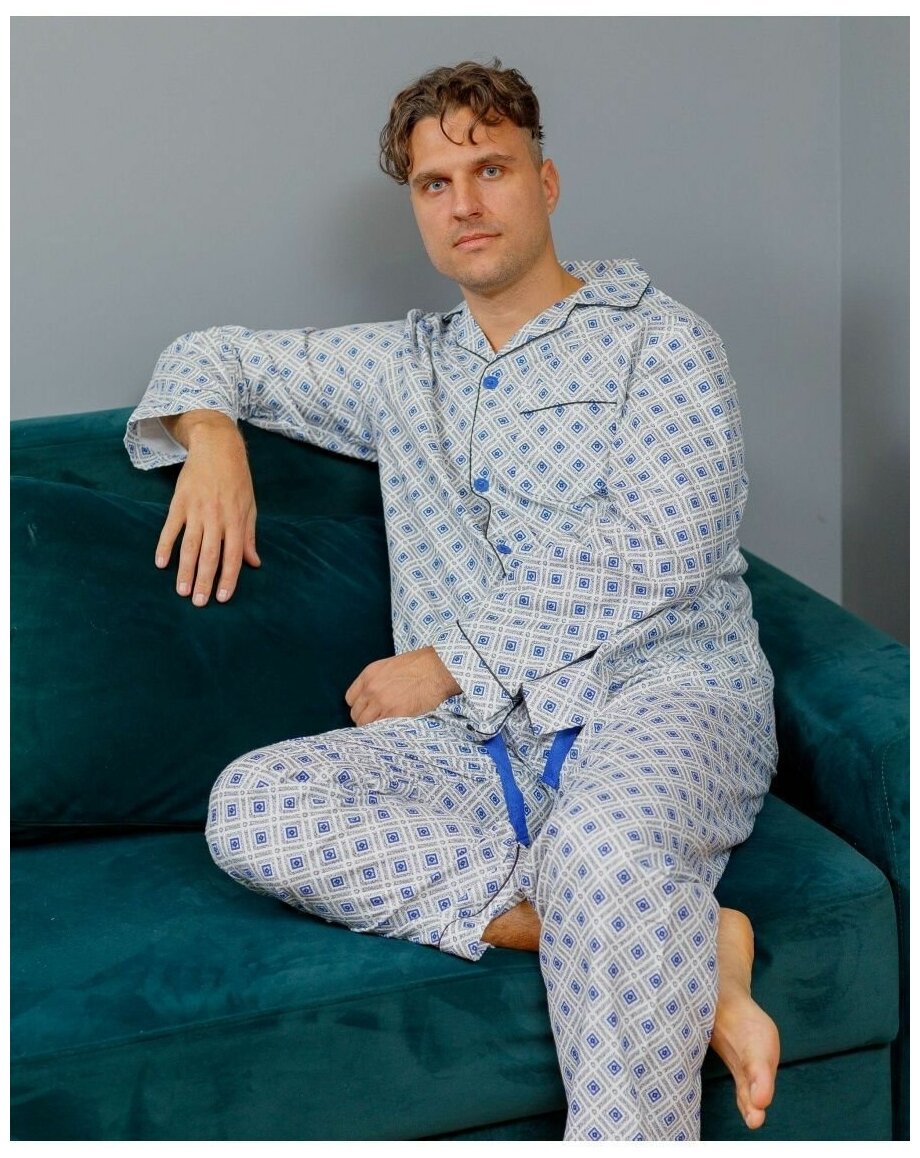 Пижама NUAGE.MOSCOW, рубашка, брюки, пояс на резинке, карманы, размер 46, мультиколор - фотография № 3