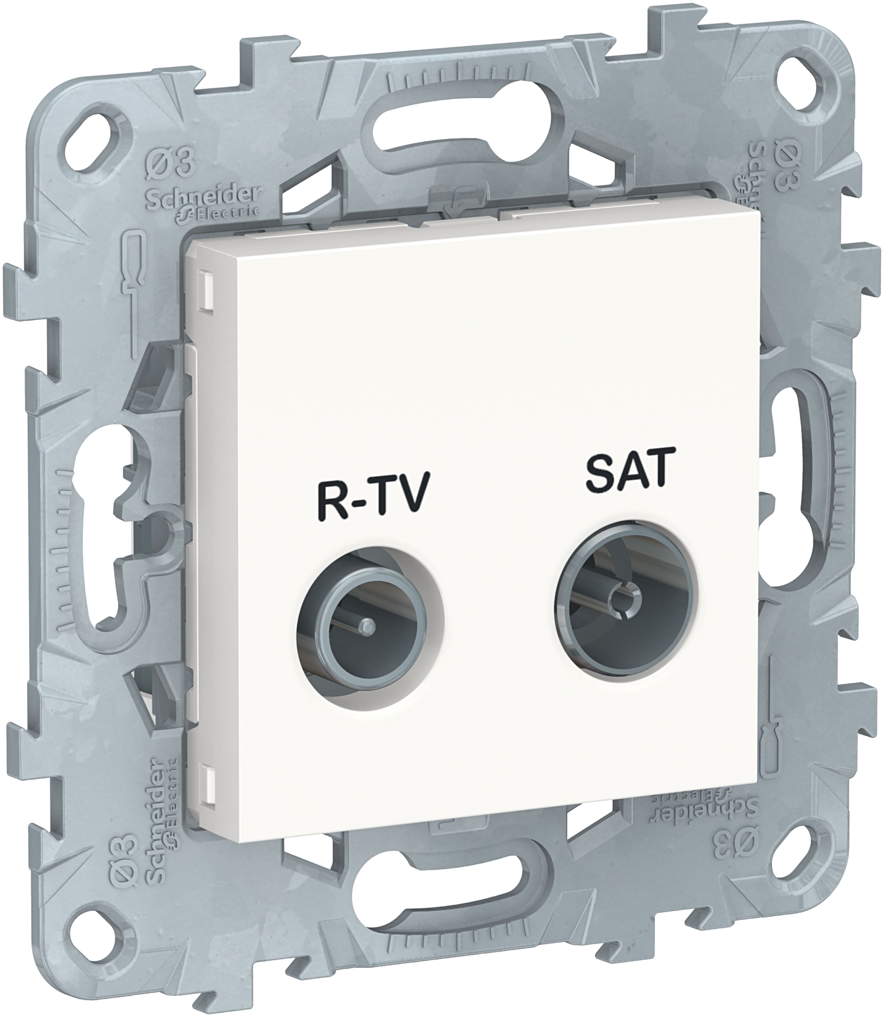 Unica New NU545618 Розетка телевизионная (TV/Radio+SAT, проходная, под рамку, скрытая установка, белая) Упаковка (4 шт.) Schneider Electric - фото №1
